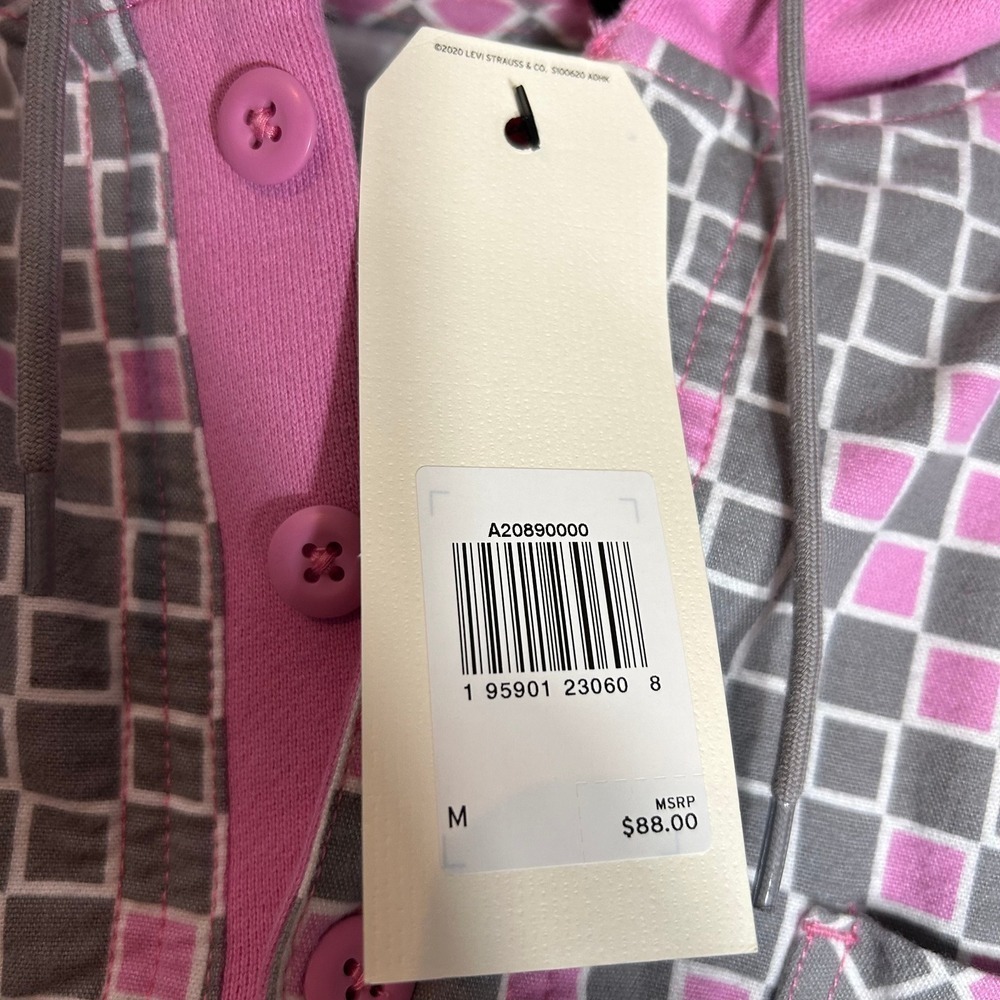 Levi's Hoodie Pullover Checkered Print Pink Gray Long Sleeve Menswear Casual - Picture 9 of 10